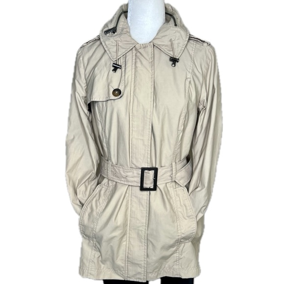 Tommy Hilfiger Jackets & Blazers - Tommy Hilfiger Trench Coat Belted Jacket Hidden Hood Beige Tan Medium M